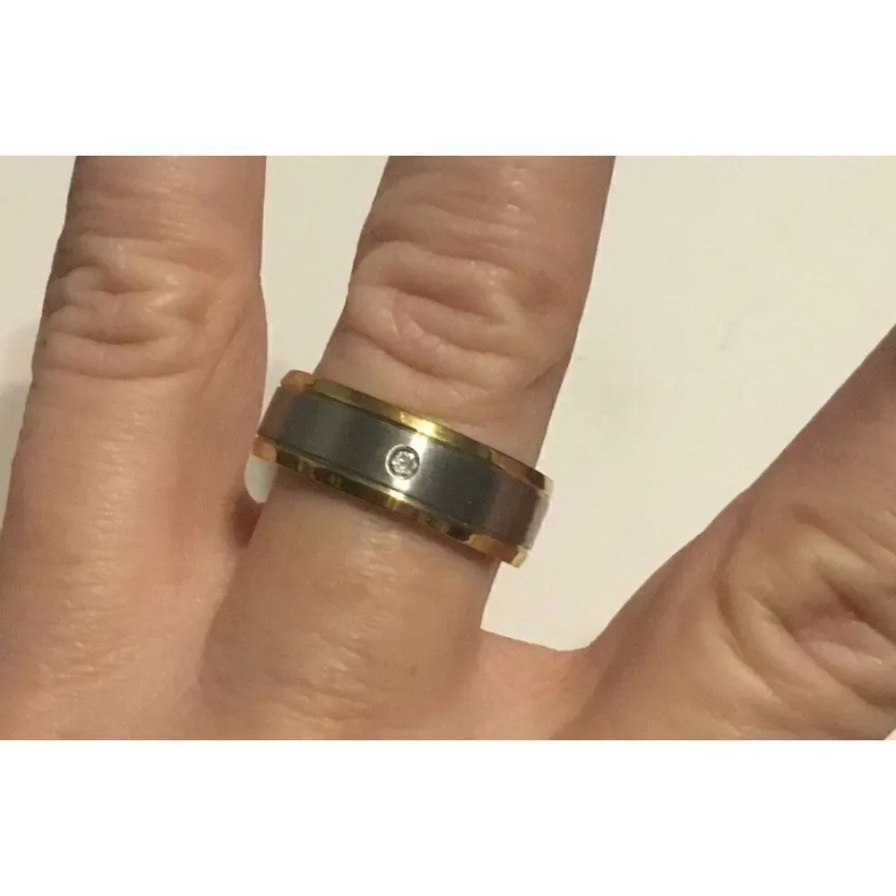 New Mens Two-Tone Stainless Steel Spinner Band Ring Sz 12